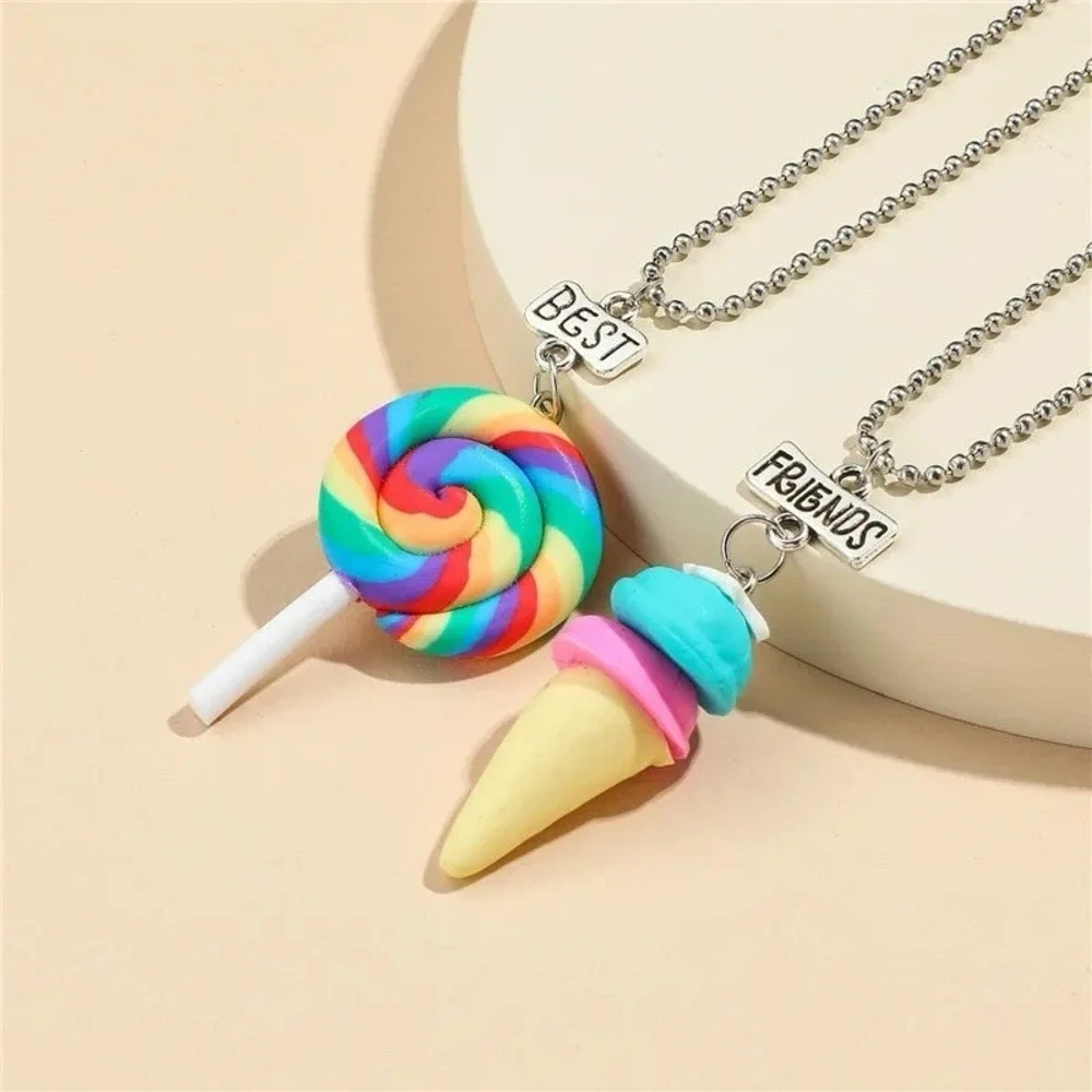 2 PC Best Friends Gift Rainbow Candy Lollipop 🍭 Ice Cream Pendant Necklaces BFF